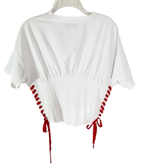 Akira Read My Thoughts Lace Up Detail T Shirt White size M NWT - Picture 6 of 12